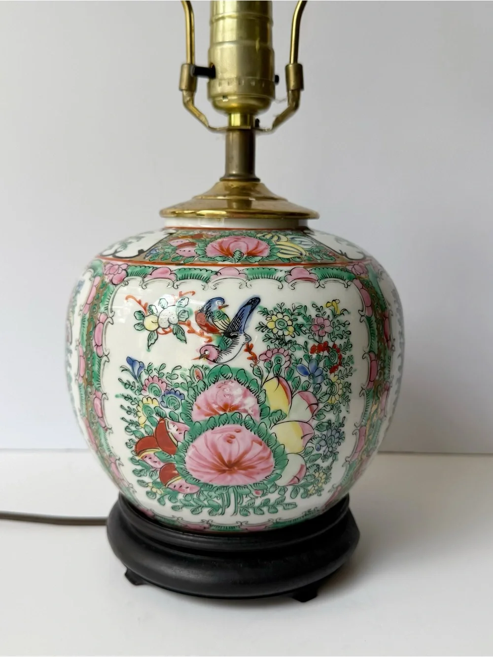 Vintage 20th Century Chinese Porcelain Famille Rose Ginger Jar Table Lamp
